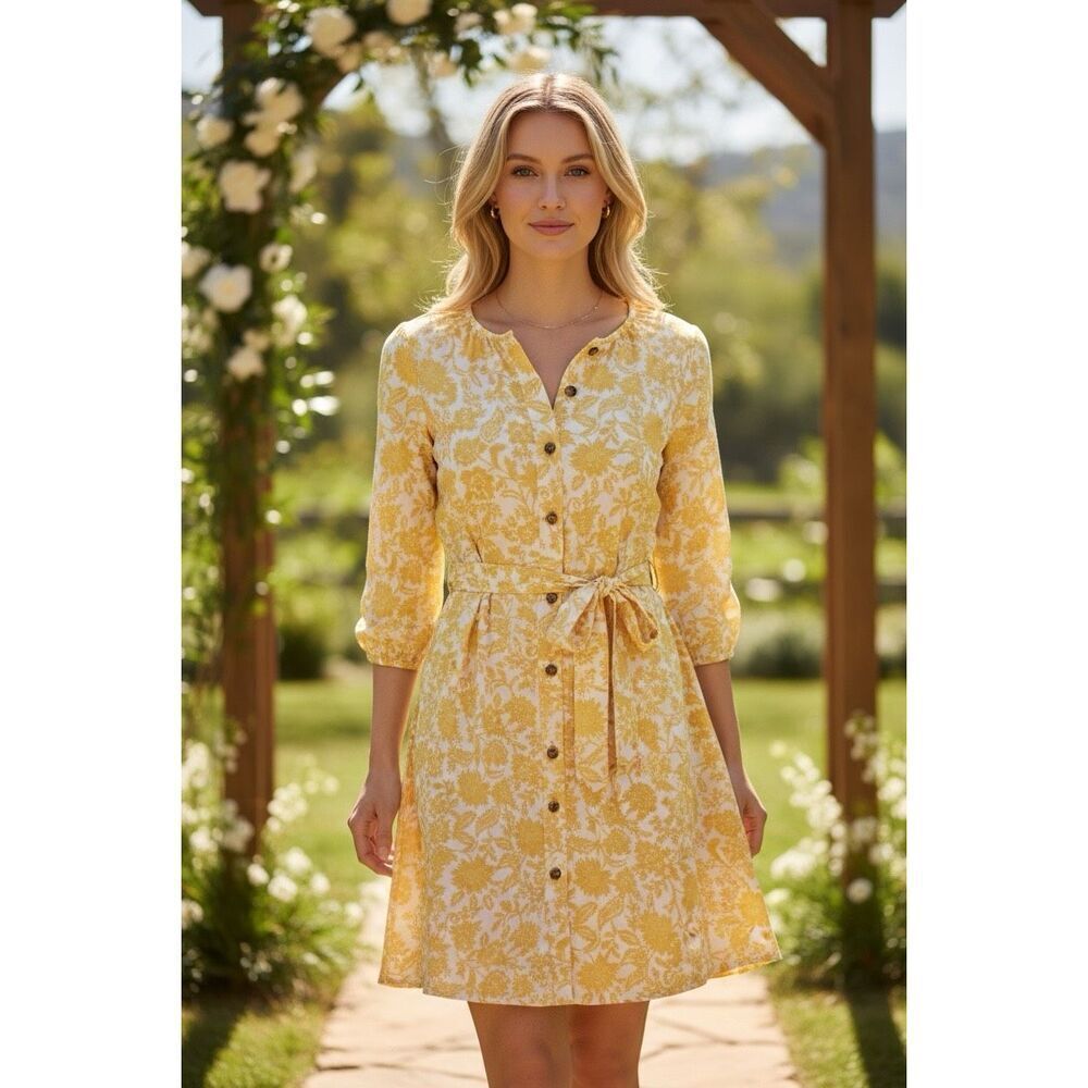 Who what wear size large yellow floral belted  dress size large